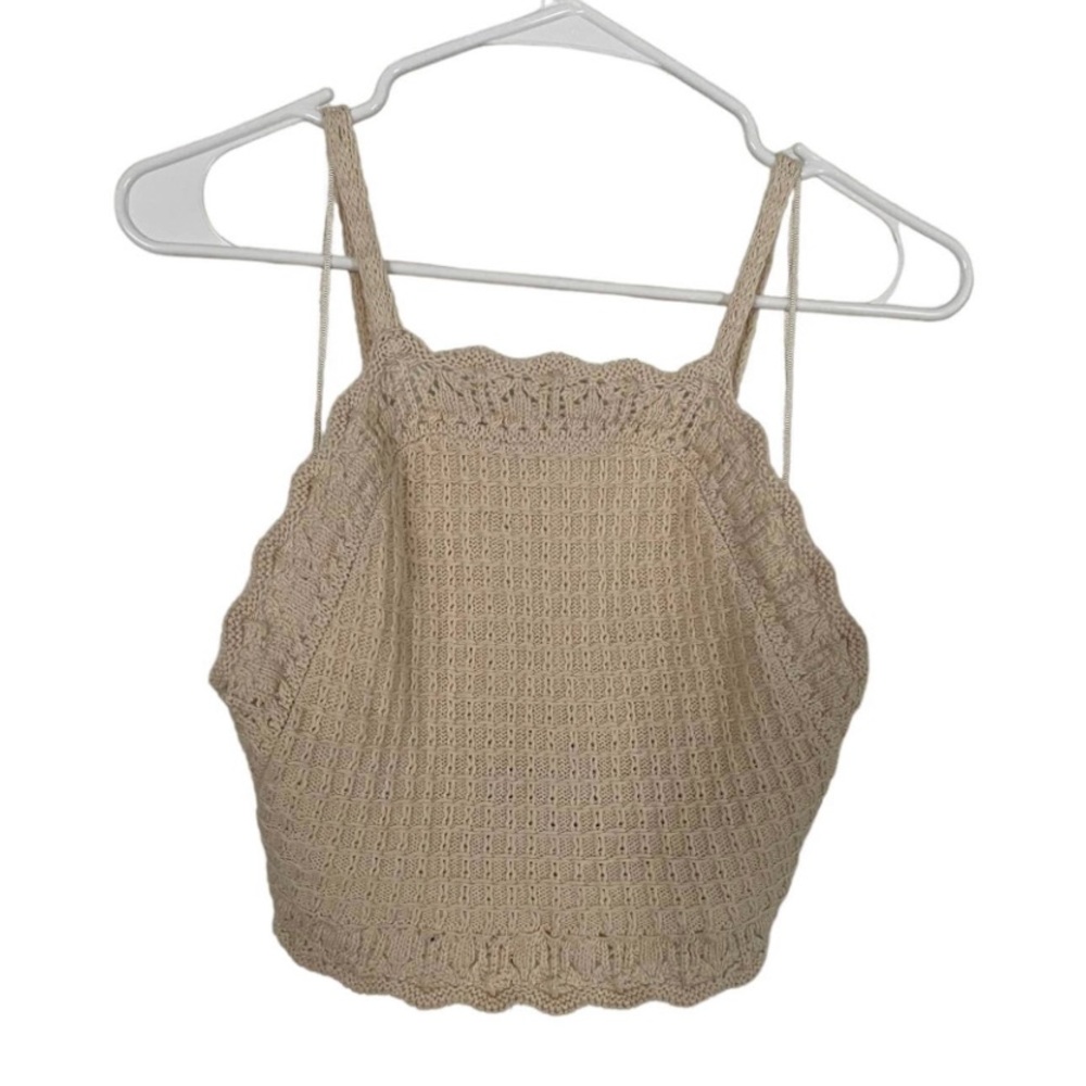 Zara Cream Crochet Knit Tank Top Festival Boho Medium NEW